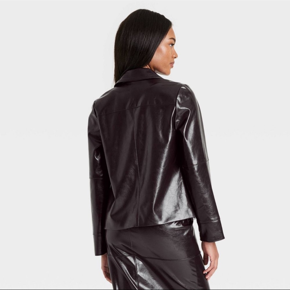 A New Day Women'’s Faux Leather Jacket Front Button Full Lining Brown M - Picture 2 of 11